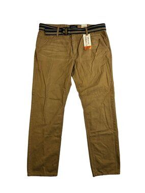 No Boundaries Men's Slim Straight Dark Khaki Pants With Belt Size 38X32 NWT